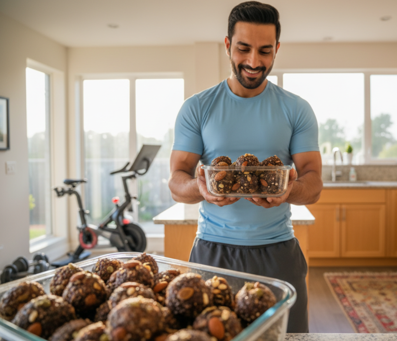 A Pakistani, fitness enthusiast men looking for protein intake and favoring homemade protein balls over protein bars